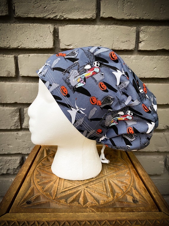 Nightmare Before Christmas Scrub Cap, Surgical Scrub Cap, Scrub Cap for Woman, Scrub Hats, Euro Scrub Cap for Woman with Toggle, Halloween