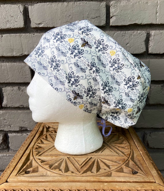 Bee Scrub Cap, Damask, Surgical Scrub Cap, Scrub Caps for Women, Scrub Hats, Euro Pixie Toggle Hat