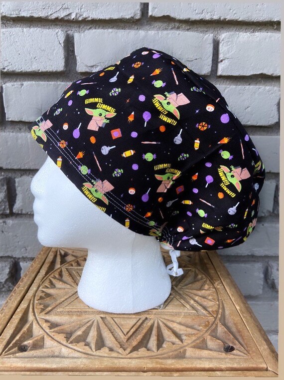 Mandalorian Scrub Cap, Surgical Scrub Cap, Scrub Cap for Woman, Scrub Hats, Euro Scrub Cap for Woman with Toggle, Baby Yoda, Halloween