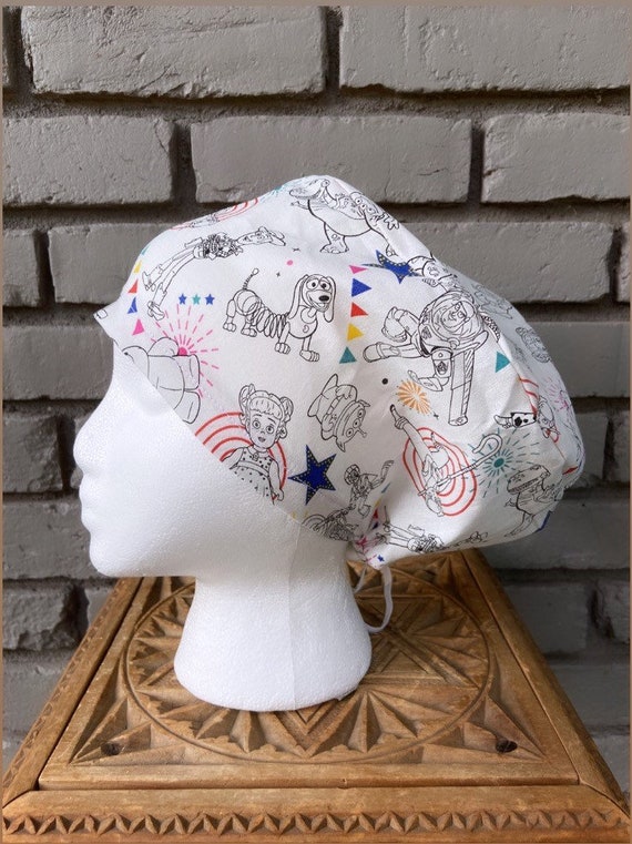 Disney Scrub Cap, Surgical Scrub Cap, Scrub Cap for Woman, Scrub Hats, Euro Scrub Cap for Woman with Toggle, Toy Story, Buzz, Woody