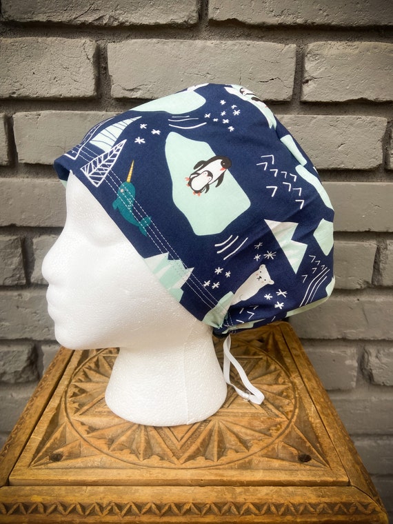 Winter Scrub Cap, Polar Bear, Narwhal, Penguin, Walrus, Surgical Scrub Cap, Scrub Caps for Women, Scrub Hats, Euro Pixie Toggle Hat