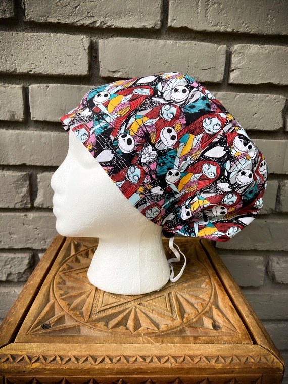 Nightmare Scrub Cap, Surgical Scrub Cap, Scrub Caps for Women, Scrub Hats, Euro Scrub Cap, Scrub Cap with Buttons, Scrub Hat with Toggle
