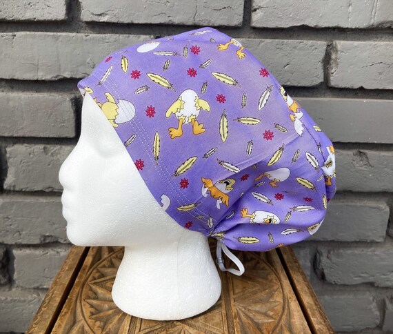 Easter Scrub Cap, Surgical Scrub Cap, Scrub Cap for Woman, Scrub Hats, Euro Scrub Cap for Woman with Toggle, Chicken Scrub Hat