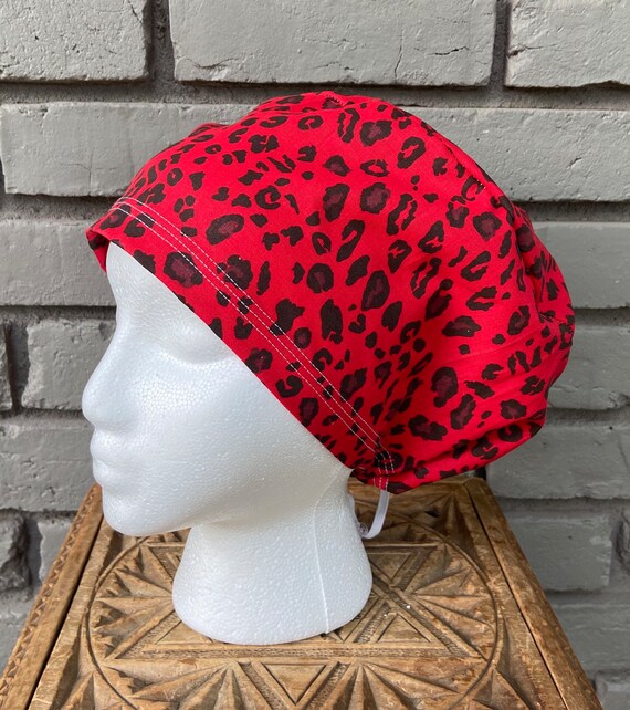 Cheetah Print Scrub Cap, Surgical Scrub Cap, Scrub Cap for Woman, Scrub Hats, Euro Scrub Cap for Woman with Toggle