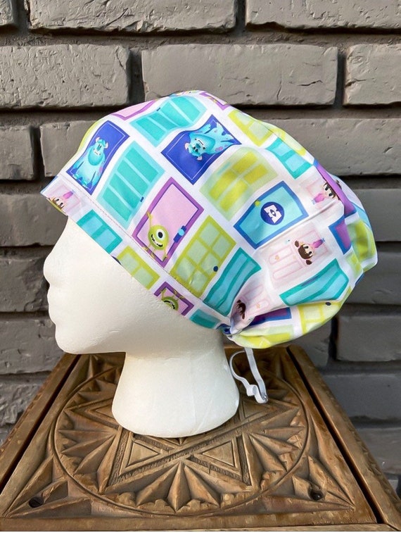 Monster Scrub Cap, Surgical Scrub Cap, Scrub Caps for Women, Scrub Hats, Euro Scrub Cap, Scrub Cap with Buttons, Scrub Hat with Toggle