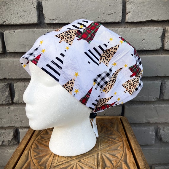 Christmas Scrub Cap, Cheetah Print, Surgical Scrub Cap, Scrub Caps for Women, Scrub Hats, Euro Pixie Toggle Hat, Stitchy Witch