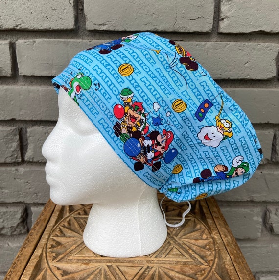 Mario Scrub Cap, Surgical Scrub Cap, Scrub Caps for Women, Scrub Hats, Euro Scrub Cap, Scrub Cap with Buttons, Scrub Hat with Toggle