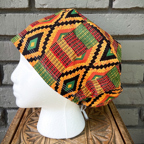 African Wax Scrub Hat, Colorful Scrub Cap, Surgical Scrub Cap, Scrub Cap for Woman, Scrub Hats, Euro Scrub Cap for Woman with Toggle,