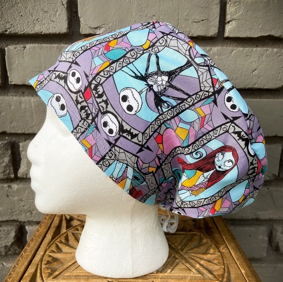 Nightmare Scrub Cap, Surgical Scrub Cap, Scrub Cap for Woman, Scrub Hats, Euro Scrub Cap for Woman with Toggle, Nightmare Before Christmas