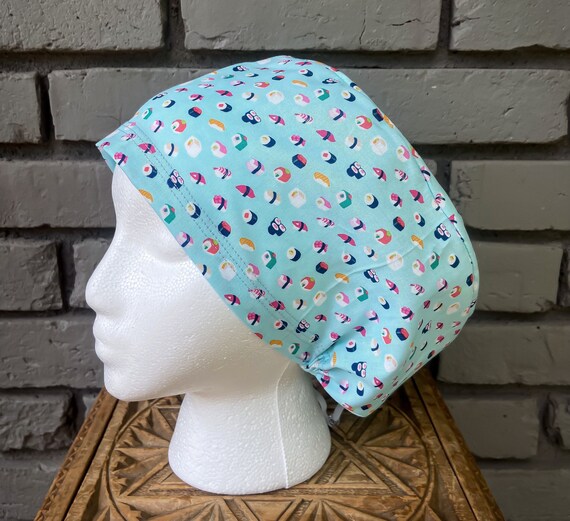 Sushi Scrub Cap, Nigiri , Surgical Scrub Cap, Scrub Cap for Woman, Scrub Hats, Euro Scrub Cap for Woman with Toggle