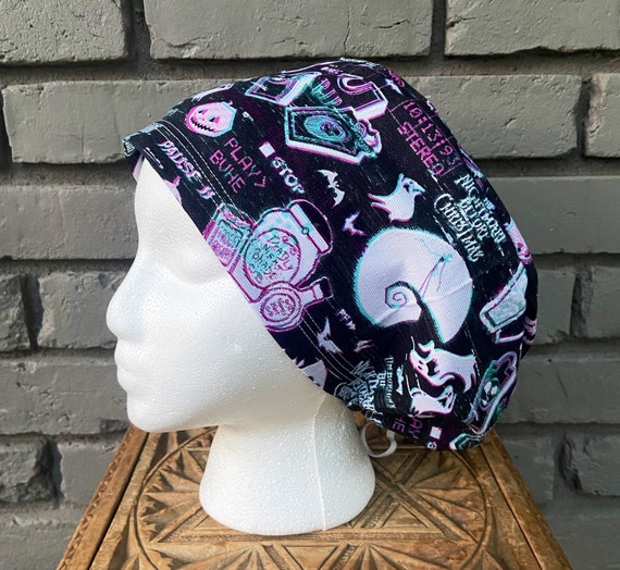 Nightmare Scrub Cap, Surgical Scrub Cap, Scrub Caps for Women, Scrub Hats, Euro Scrub Cap, Scrub Cap with Buttons, Scrub Hat with Toggle