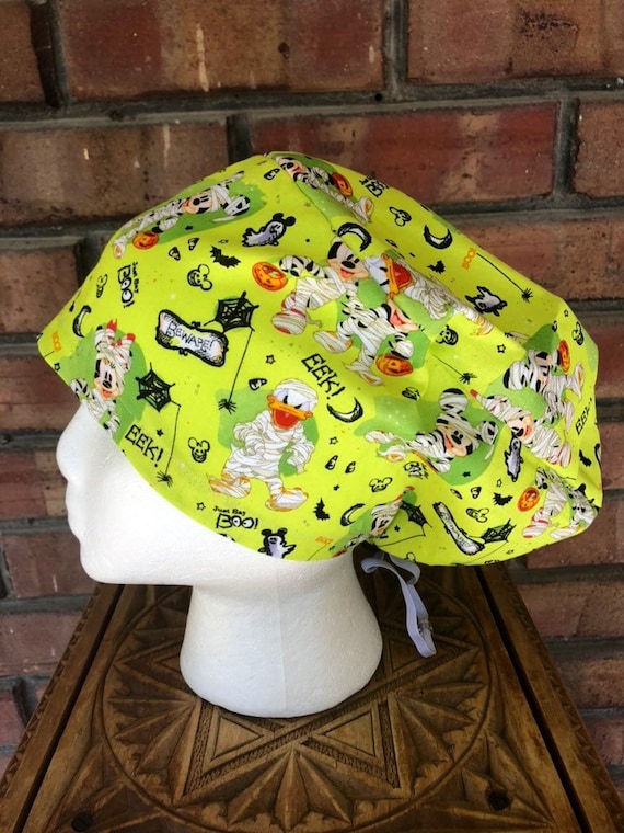 Mickey and Minnie Zombie Print- Surgical Scrub Cap -Handmade- Euro Toggle Hat
