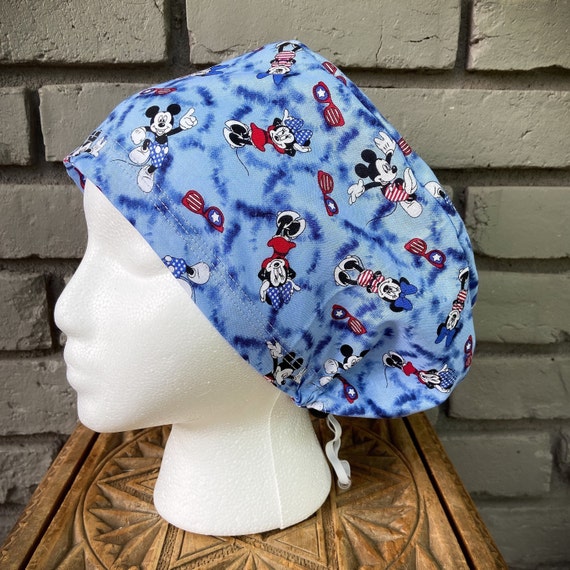 Mouse Scrub Cap, Surgical Scrub Cap, Scrub Caps for Women, Scrub Hats, Euro Scrub Cap, Scrub Cap with Buttons, Scrub Hat with Toggle