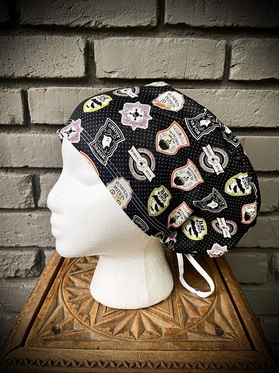 Halloween Scrub Cap, Witch, Potions, Surgical Scrub Cap, Scrub Caps for Women, Scrub Hats, Euro Pixie Toggle Hat