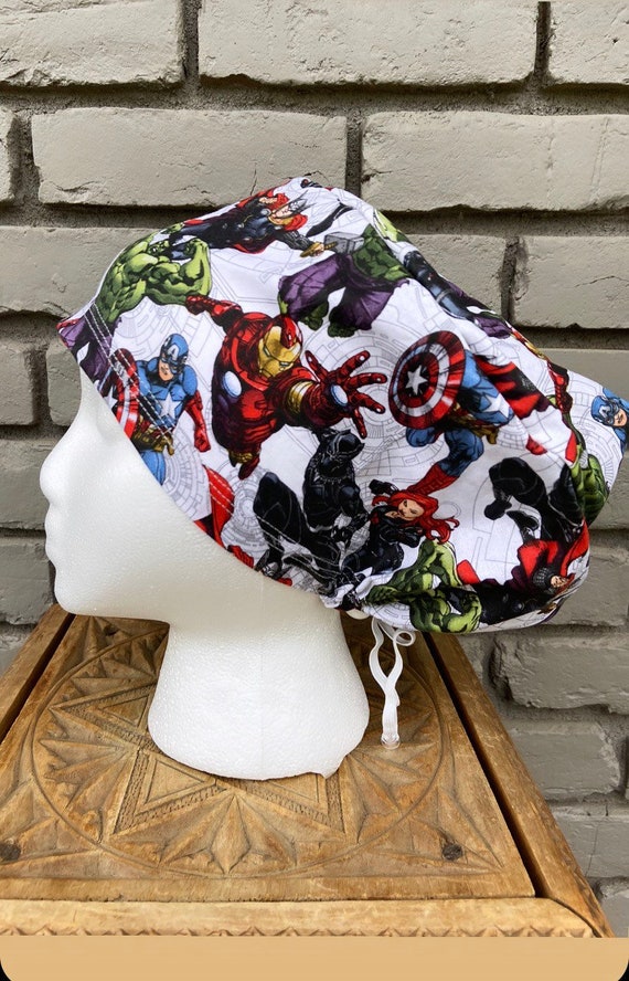 Avengers Scrub Cap, Surgical Scrub Cap, Scrub Cap for Woman, Scrub Hats, Euro Scrub Cap for Woman with Toggle, Marvel Inspired