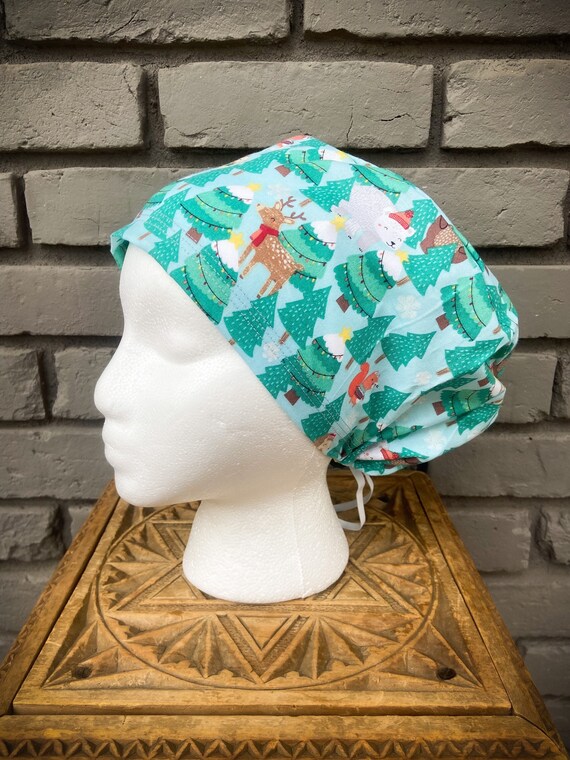 Winter Scrub Cap, Polar Bear, Hedgehog, Fox, Deer, Surgical Scrub Cap, Scrub Caps for Women, Scrub Hats, Euro Pixie Toggle Hat