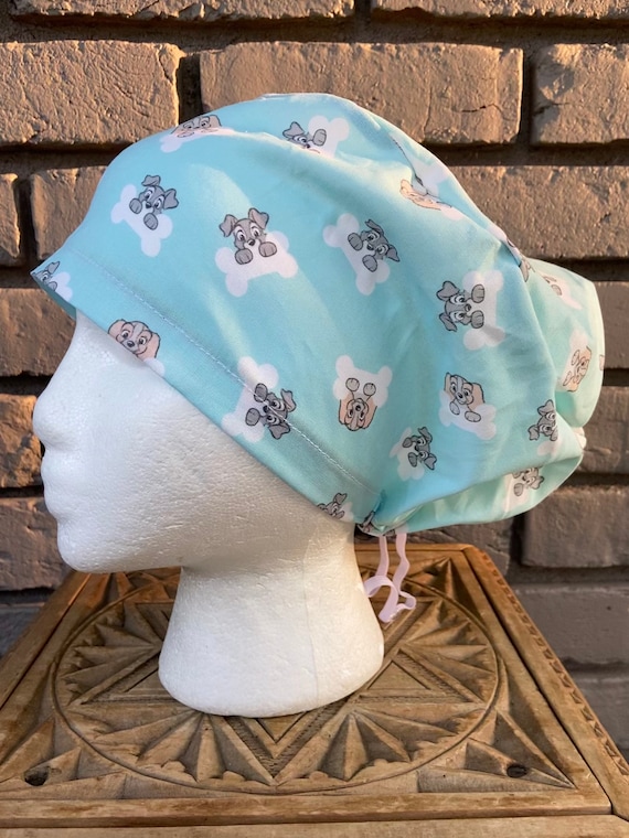 Disney Blue Lady and the Tramp Print - Surgical Scrub Cap -Handmade- Euro Pixie Toggle Hat
