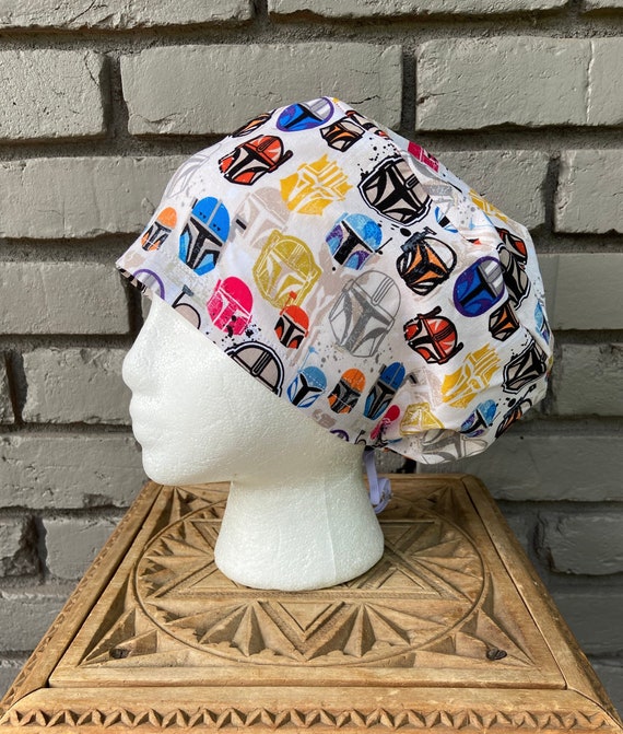 Star Wars Mandalorian Print- Surgical Scrub Cap -Handmade- Euro Pixie Toggle