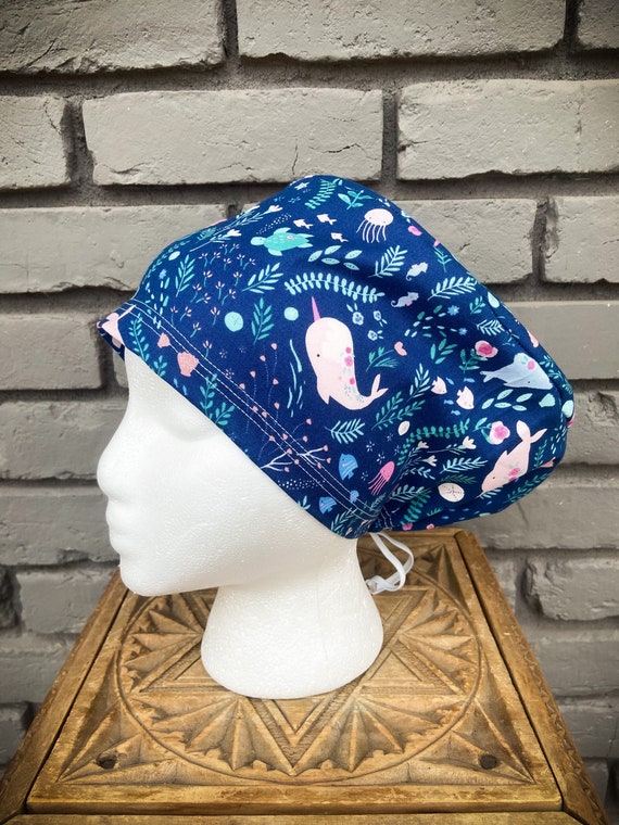 Narwhal Scrub Cap, Seahorse, Surgical Scrub Cap, Scrub Caps for Women, Scrub Hats, Euro Pixie Toggle Hat