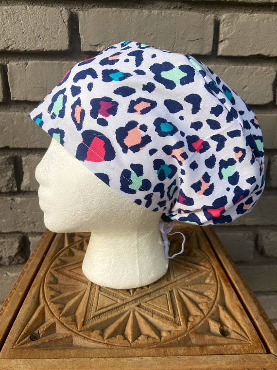 Animal Print Scrub Cap, Colorful Cheetah Leopard, Surgical Scrub Cap, Scrub Caps for Women, Scrub Hats, Euro Pixie Toggle Hat