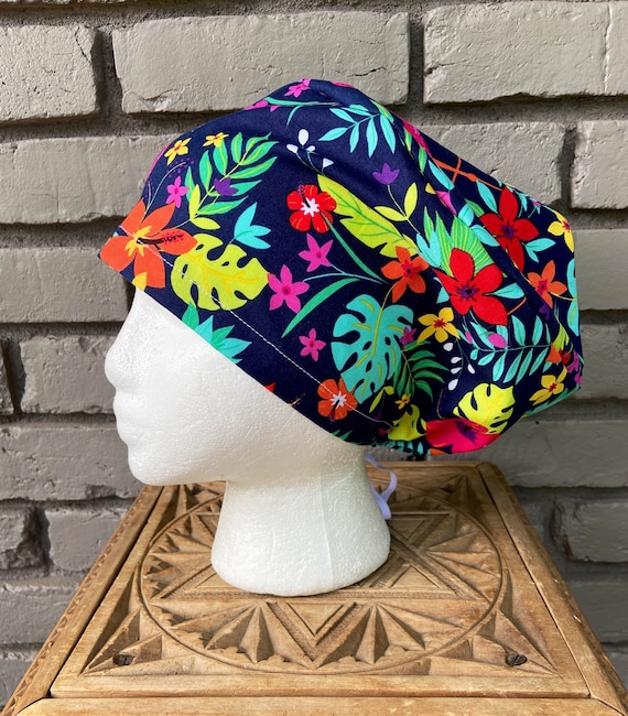 Floral Scrub Cap, Bright Tropical Floral, Surgical Scrub Cap, Scrub Caps for Women, Scrub Hats, Euro Pixie Toggle Hat