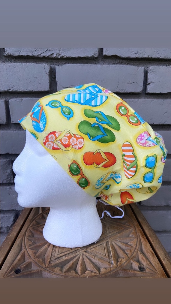 Colorful Scrub Cap, Surgical Scrub Cap, Scrub Cap for Woman, Scrub Hats, Euro Scrub Cap for Woman with Toggle, Flipflop, Summertime