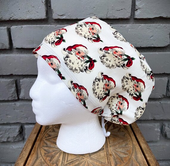 Christmas Scrub Cap, Santa Claus, Vintage Santa, Surgical Scrub Cap, Scrub Caps for Women, Scrub Hats, Euro Pixie Toggle Hat