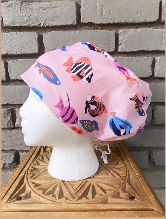 Fish Scrub Cap, Surgical Scrub Cap, Scrub Caps for Women, Scrub Hats, Euro Pixie Toggle Hat