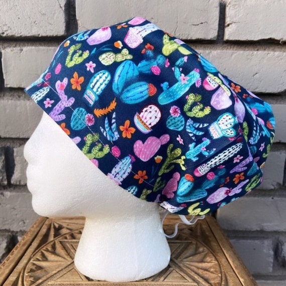 Floral Scrub Cap, Cactus, Succulent, Surgical Scrub Cap, Scrub Caps for Women, Scrub Hats, Euro Pixie Toggle Hat