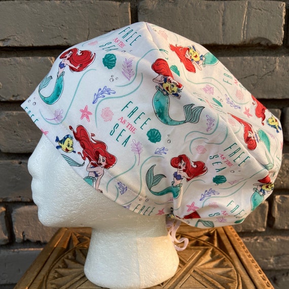 Mermaid Scrub Cap, Surgical Scrub Cap, Scrub Caps for Women, Scrub Hats, Euro Scrub Cap, Scrub Cap with Buttons, Scrub Hat with Toggle