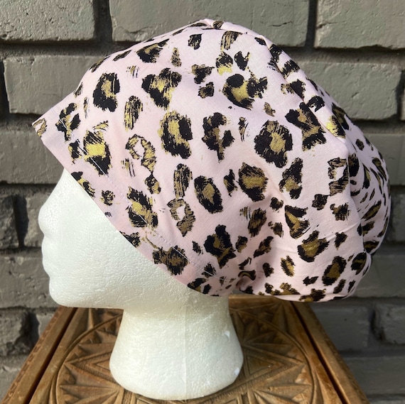 Cheetah Print Scrub Cap, Surgical Scrub Cap, Scrub Cap for Woman, Scrub Hats, Euro Scrub Cap for Woman with Toggle