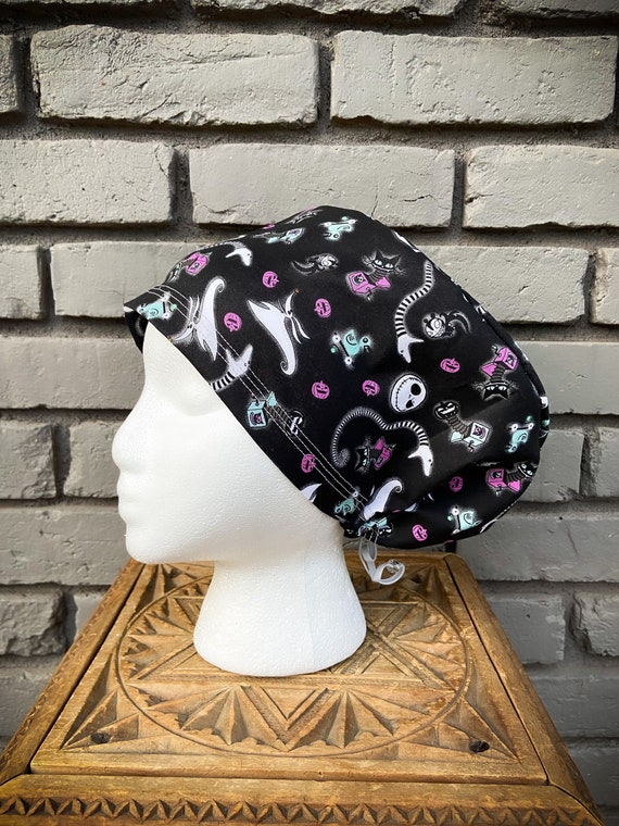 Nightmare Before Christmas Scrub Cap, Surgical Scrub Cap, Scrub Cap for Woman, Scrub Hats, Euro Scrub Cap for Woman with Toggle, Halloween