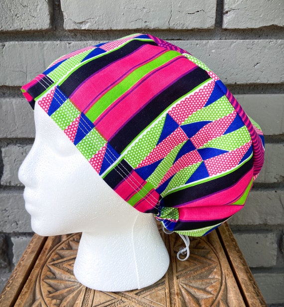 African Wax Scrub Hat, Colorful Scrub Cap, Surgical Scrub Cap, Scrub Cap for Woman, Scrub Hats, Euro Scrub Cap for Woman with Toggle,