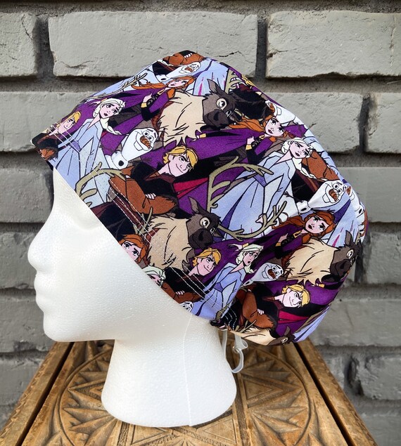 Disney Scrub Cap, Surgical Scrub Cap, Scrub Cap for Woman, Scrub Hats, Euro Scrub Cap for Woman with Toggle, Frozen, Olaf, Inspired