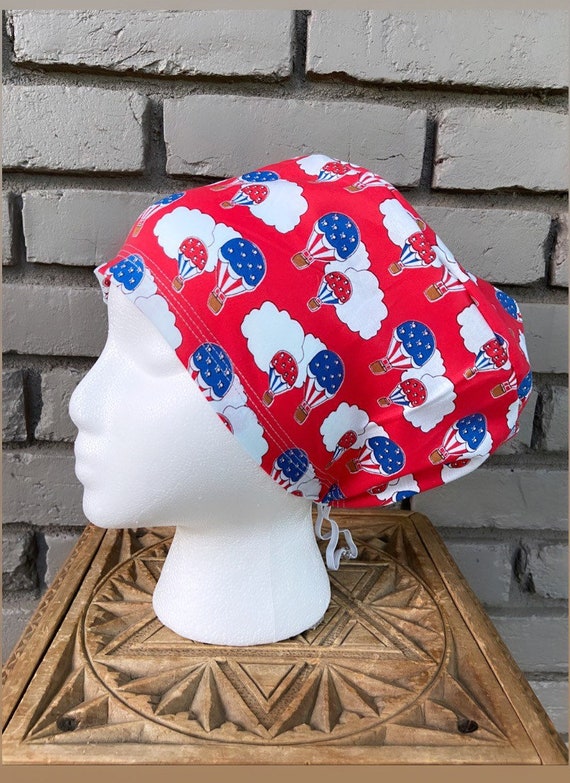 Patriotic Scrub Cap, Surgical Scrub Cap, Scrub Cap for Woman, Scrub Hats, Euro Scrub Cap for Woman with Toggle, American Flag