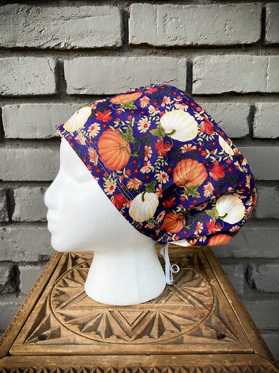 Fall Scrub Cap, Surgical Scrub Cap, Scrub Caps for Women, Scrub Hats, Euro Scrub Cap, Scrub Cap with Buttons, Scrub Hat with Toggle