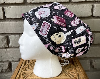 Halloween Scrub Cap, Witch Scrub Cap, Scrub Caps for Women, Scrub Hats, Euro Scrub Cap, Scrub Cap with Buttons, Scrub Hat with Toggle