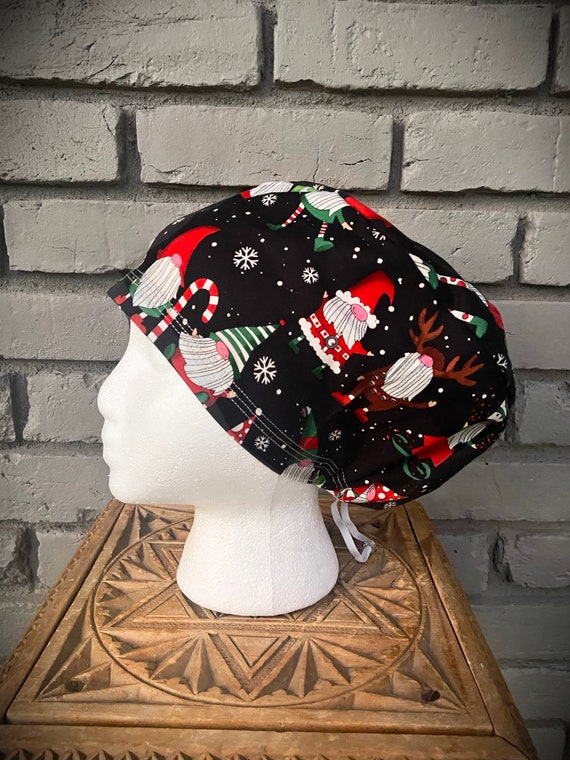 Christmas Scrub Cap, Gnomes , Surgical Scrub Cap, Scrub Caps for Women, Scrub Hats, Euro Pixie Toggle Hat, Halloween