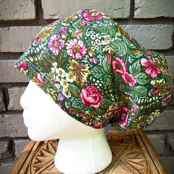 Floral Scrub Cap, Surgical Scrub Cap, Scrub Cap for Woman, Scrub Hats, Euro Scrub Cap for Woman with Toggle,