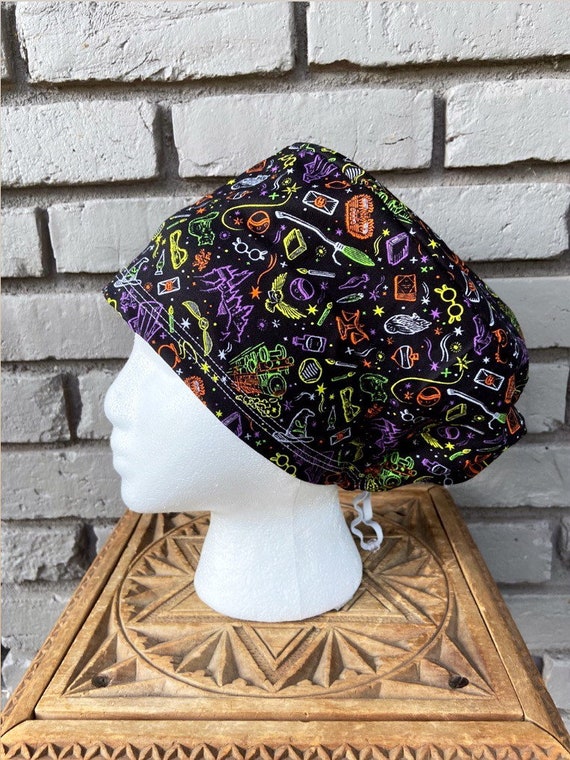 Potter Scrub Cap, Surgical Scrub Cap, Scrub Cap for Woman, Scrub Hats, Euro Scrub Cap for Woman with Toggle, Halloween, Inspired