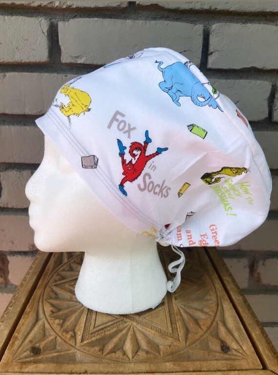 Dr Seuss Scrub Cap, Surgical Scrub Cap, Scrub Cap for Woman, Scrub Hats, Euro Scrub Cap for Woman with Toggle, Green Eggs and Ham