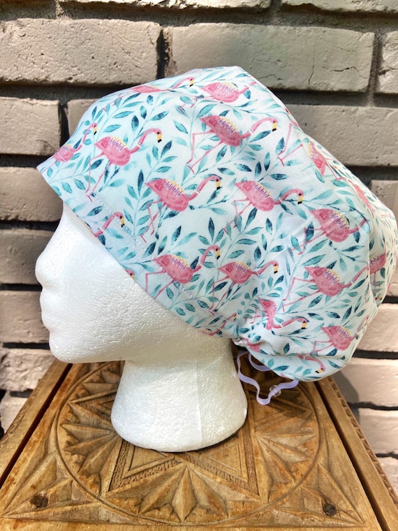 Flamingo Scrub Cap, Surgical Scrub Cap, Scrub Caps for Women, Scrub Hats, Euro Pixie Toggle Hat