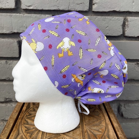 Easter Scrub Cap, Surgical Scrub Cap, Scrub Cap for Woman, Scrub Hats, Euro Scrub Cap for Woman with Toggle, Chicken Scrub Hat