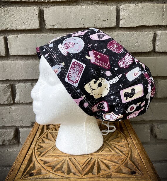 Halloween Scrub Cap, Witch Scrub Cap, Scrub Caps for Women, Scrub Hats, Euro Scrub Cap, Scrub Cap with Buttons, Scrub Hat with Toggle