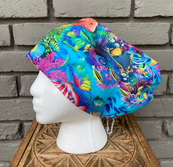 Fish Scrub Cap, Surgical Scrub Cap, Scrub Caps for Women, Scrub Hats, Euro Pixie Toggle Hat