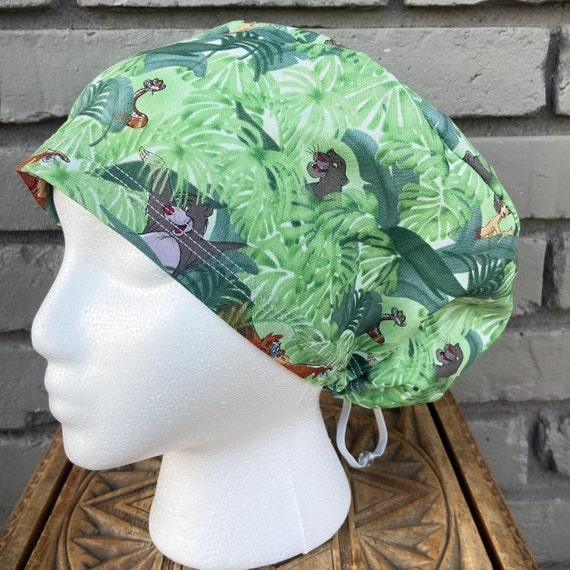 Jungle Scrub Hat,  Surgical Scrub Cap, Scrub Caps for Women, Scrub Hats, Euro Scrub Cap, Scrub Cap with Buttons, Scrub Hat with Toggle