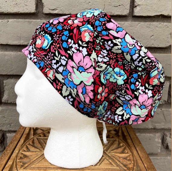 Floral Scrub Caps, Surgical Scrub Cap, Scrub Cap for Woman, Scrub Hats, Euro Scrub Cap for Woman with Toggle, Bright