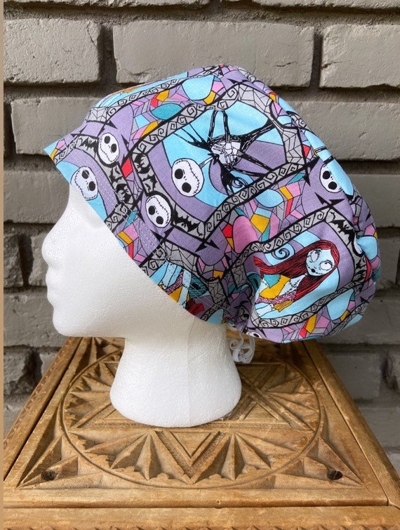 Disney Scrub Cap, Surgical Scrub Cap, Scrub Cap for Woman, Scrub Hats, Euro Scrub Cap for Woman with Toggle, Nightmare Before Christmas