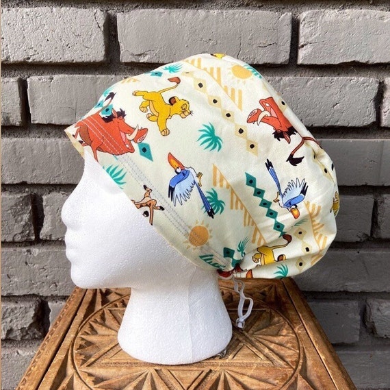 Lion Print Handmade Surgical Scrub Cap with Free Shipping