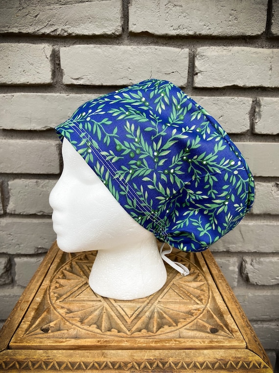 Floral Scrub Cap, Olive Branch, Floral Scrub Caps, Surgical Scrub Cap, Scrub Cap for Woman, Scrub Hats, Euro Scrub Cap for Woman with Toggle